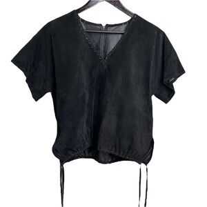 Pandora Pieles Leather Suede V Neck Top Black Adjustable Vintage Western Cowgirl